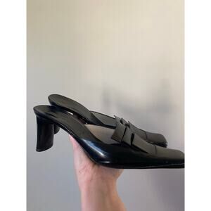 Valentine Vero Cuoio Black Leather Mules Unique Detail Size 7.5 B